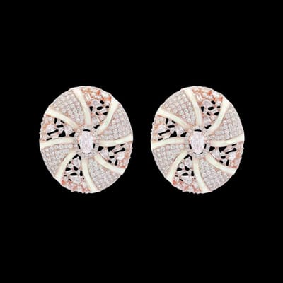 Victoria Valenza 925 Sterling Roségoud Vergulde Ovale Oorbellen met Parelmoer en Zirkonia Stenen - Oorknoppen - 925 sterling zilver - Rosegoudkleurig - Zirkonia