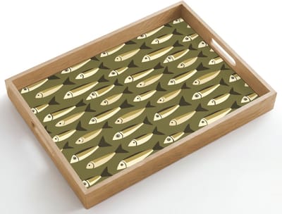 Dienblad hout 50x35 cm - Schootdienblad - Vis - Patroon - Groen - Borrelplank rechthoek - Plateau dienbladen