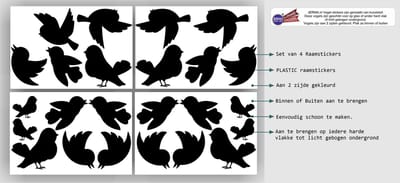 Jerma - Vogel raam sticker set 23 vogels - Raamsticker - Zwart