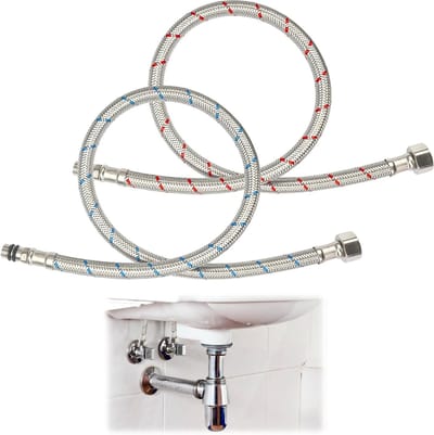 Flexibele kraanverlenging 50 cm - RVS beschermde aansluiting G3/8 X M10 met afdichtstrip, set van 2 stukken voor eenvoudig gebruik