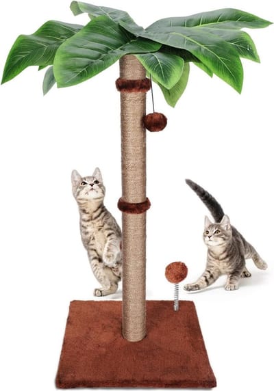 Thuys – Kattenboom Met Bladeren – 85cm – Met Interactieve Ballen En Hangballen – 40 x 40 x 85cm – Bruin