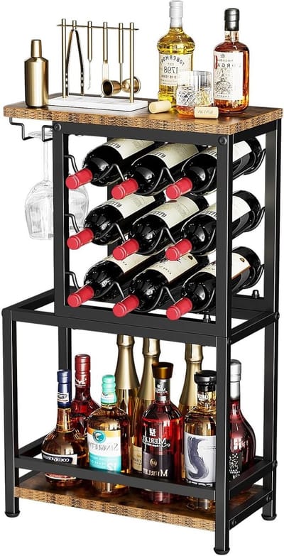 Elegante 3-laagse wijnrek voor thuisgebruik - Ideaal voor wijn, whisky en sterke dranken in bruin en zwart
