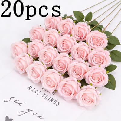 20 Kunstbloemen Champagne - 50CM - Rozen - Boeket - Zijde