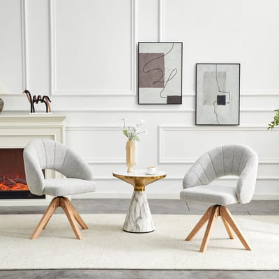 MODFU - Eetkamerstoelen Set Van 2 - Draaibaar - Retro - Stoffen Bekleding - Massief Hout - Lichtgrijs