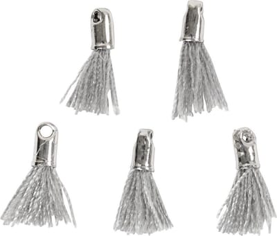 Tassel, L: 10 mm, gatgrootte 1 mm, grijs, 5 stuk/ 1 doos