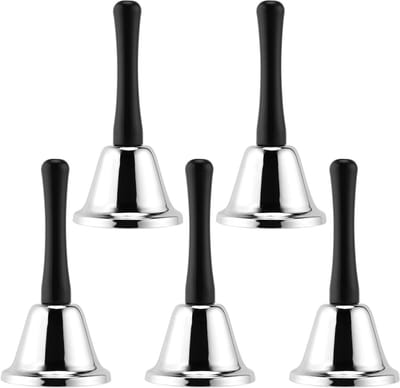 Roestvrijstalen Handbel - Metalen Bel Keuken - Aandacht Trekken - Schoon en Luid Geluid - 13 cm - Zilver Zwart