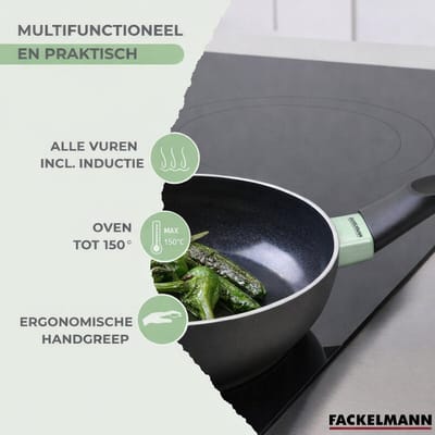 Set van 2 pannen 16 en 20 cm, 3 keramische antiaanbakpannen 16, 18 en 20 cm en 6 Fackelmann Brandao keukengerei
