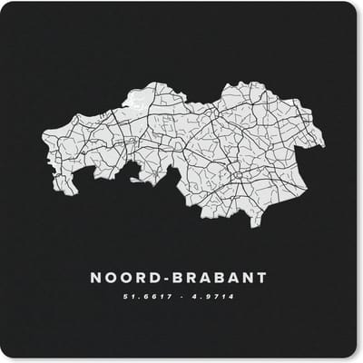 Muismat 20x20 cm - Mousepad Noord-Brabant - Wegenkaart Nederland - Zwart - Muismatten