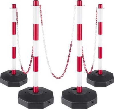 Kunststof palen - 4 Stuks - Wit - Met 9,8m Ketting en 8 S-Haken