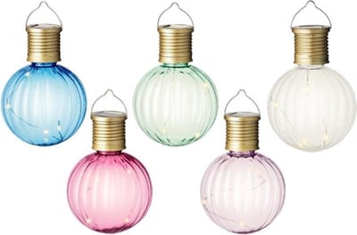 Set van 5x stuks buiten led lichtroze, groene, blauwe, witte en roze lampion solar verlichting 11 cm