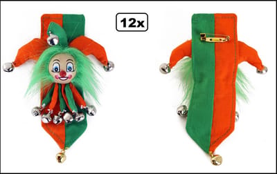 12x Broche nar op banner oranje/groen - Carnaval optocht feest party festival onderscheiding