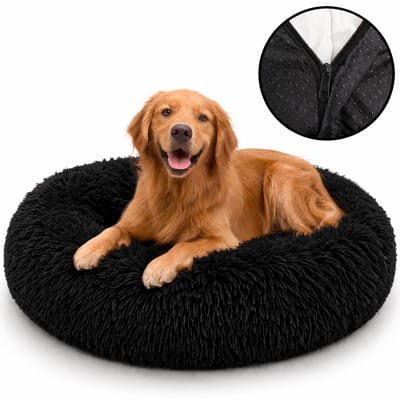 Behave Hondenmand Deluxe - Maat S - 50 cm - Hondenkussen - Hondenbed - Donutmand - Wasbaar - Fluffy - Donut - Zwart