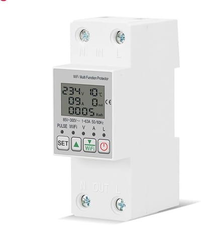 Slimme Energiemeter - Stroom Verbruik Monitor - Veilig Elektrisch - Instelbare Bescherming - 100x50x36mm - Grijs