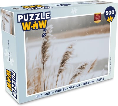 Puzzel Riet - Meer - Winter - Natuur - Sneeuw - Beige - Legpuzzel - Puzzel 500 stukjes