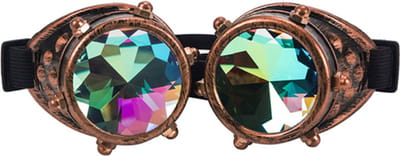 KIMU® Goggles Steampunk Bril Met Studs - Koper Montuur - Caleidoscoop Glazen - Rosé Spacebril Space Caleidoscope Holografisch Festival