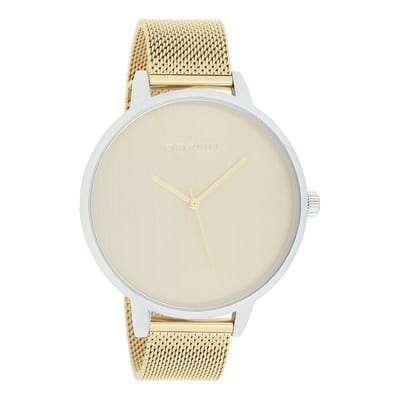 OOZOO Timepieces - Zilverkleurige horloge met goudkleurige metalen mesh armband - C10863