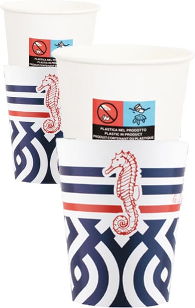 Givi Italia Strandbekers met hoesjes - 16x - nautisch - navy - papier - 250ml - feestbekers - wegwerpbekers - beachparty - strand - maritiem