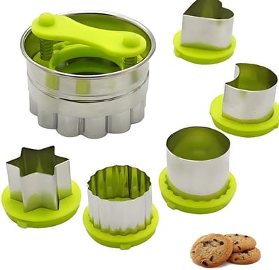 Dailygoods- Koekjesuitstekers 6 Stuks - Roestvrijstalen Uitsteekvormen - Antislip Behuizing - Creatieve Vormen - Verwisselbare Onderdelen - Voor Feestjes en Kinderen