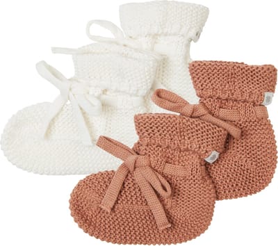 Noppies - Geschenkverpakking - Gebreide slofjes Nelson - 2paar - Baby 0-12mnd - Biologische katoen - Giftset - Cadeaudoosje - Newborn - Kraamcadeau - Babyshower - Sint - White - Café au lait