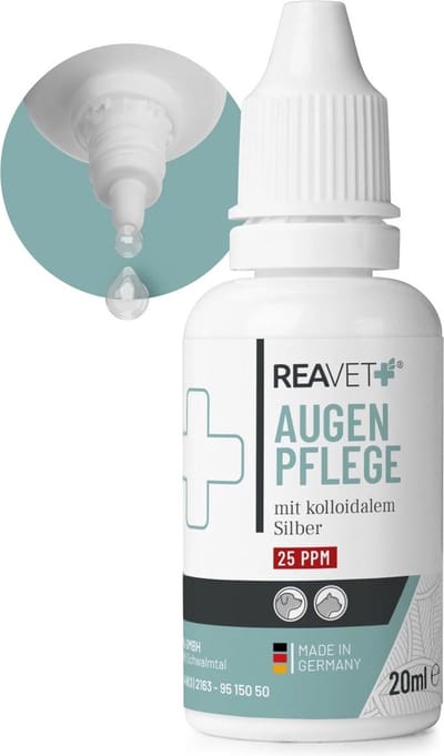 ReaVET - Oogzorg Druppels voor Honden en Katten - 20ml - Met Colloïdaal Zilver 25ppm - Dagelijkse Oogreiniging