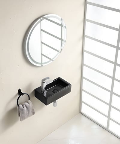 AquaVik Fontein Smäl Links M 40 x 22 x 11 cm Keramiek Nattmörk Mat Zwart