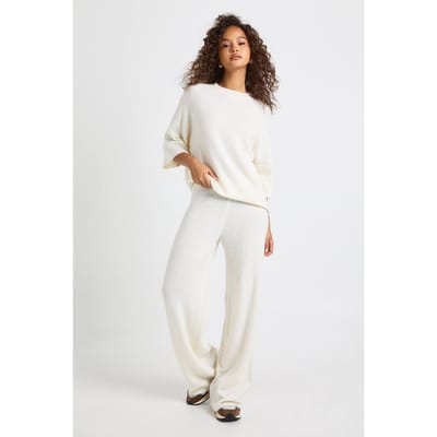boohoo Dames Top met korte mouwen en broek in gebreide co-ord | Cream | Maat: Small