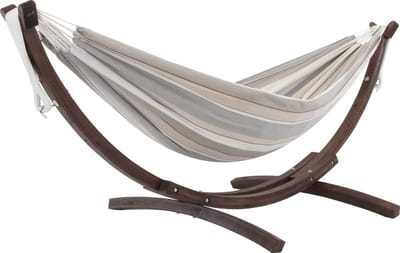 Vivere Double Sunbrella Hangmat met Massief Houten Standaard - Dove