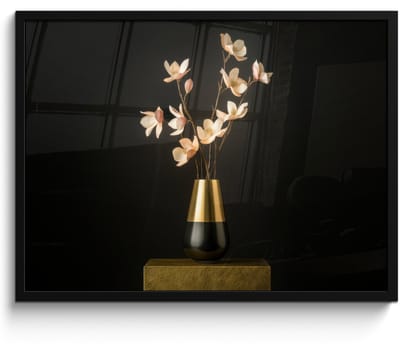 Poster in lijst - Fotolijst 70x50 cm - Posters - Sierlijk - Boeket - Goud - Vaas - Posterlijst zwart - Decoratie - Wanddecoratie woonkamer - Muurdecoratie slaapkamer