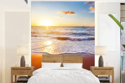 Behang - Fotobehang Strand - Zee - Zon - Horizon - Breedte 160 cm x hoogte 220 cm