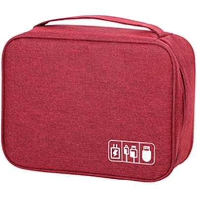 Sac de rangement pour câble de données Rangement séparé Tissu Oxford Sac de voyage électronique pour câbles chargeurs disque dur Rouge vin
