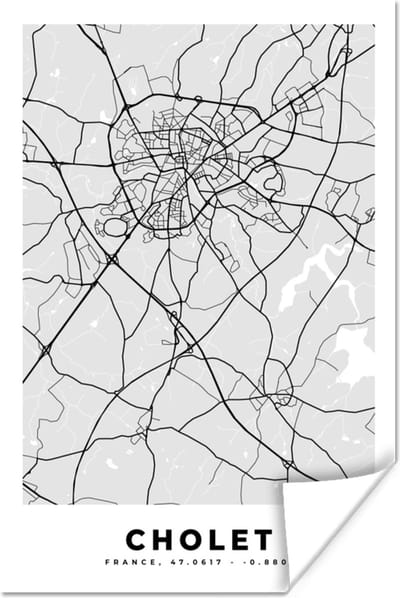 Poster Kaart - Frankrijk - Stadskaart - Plattegrond - Cholet - 120x180 cm XXL