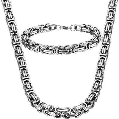 4MM 5MM 6MM 8MM Roestvrij Staal Byzantijnse Kettingen Kettingen Armbanden Set Voor Mannen Vrouwen Ketting Zirkoon Cadeaus Statement USENSET 5mm gray
