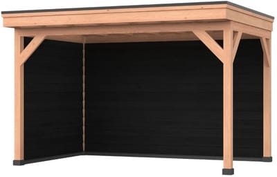 Douglas overkapping, 400 x 250, Met achterwand en zijwand, Westwood Comfort Basic zwart