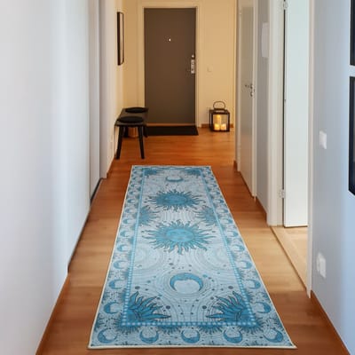 ABAKUHAUS Decoratief vloerkleed met zon en maan, hoogwaardig vloerkleed voor slaapkamer en woonkamer, 76x229 cm, diep