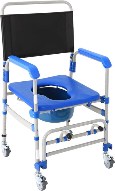 Toiletstoel - Douchestoel - Ondersteuning Zorg - Verstelbare Hoogte - 125 kg Draaglast - Blauw Zwart Grijs
