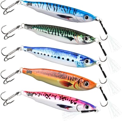Vijfdelige set hard metalen visaas spinners van 20g tot 80g voor zoet- en zoutwater, ideaal voor baars, makreel en jiggen