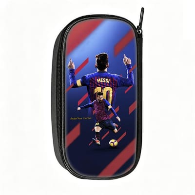 Voetbalster Pennenbakje M-Messi Patroon Leer Potlooddoosje Beste Cadeau make-uptas Student Reis Voetbal Sport Potloodtasje blue