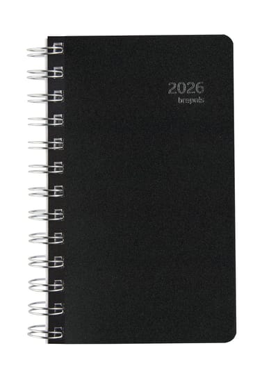 Brepols bureau agenda 2026 - BUILDING [0.414] - RECYCLED PP - Bureau agenda - 1 dag op 1 pagina - Dagoverzicht - Wire-O - Zwart - 10 x 16.5 cm