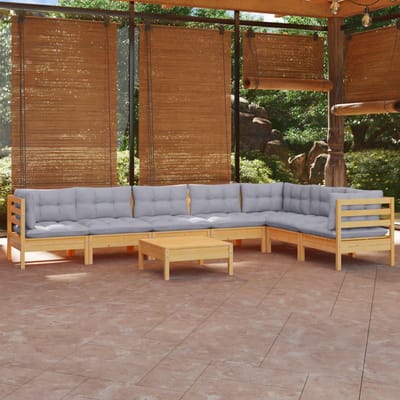 vidaXL - 8-delige - Loungeset - met - grijze - kussens - grenenhout