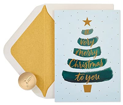 Kerstkaarten in doos met enveloppen, 14 premium kaarten met feestelijke kerstboom en metallic foliedetails