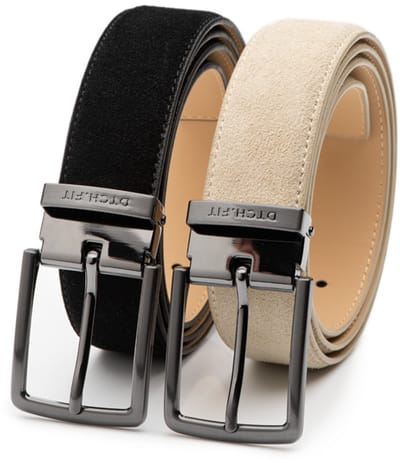 DTCH.FIT Herenriem Suède Oliver - Riem Zwart & Sand - verstelbare GunMetal gesp - Pantalon & Jeans Broekriem - Riemmaat 85cm - Totale lengte 100cm - 2 stuks