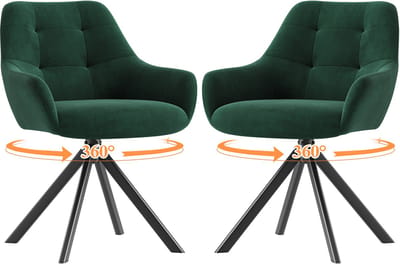 COLAMY Draaibare Eetkamerstoelen met Armleuningen - 360° Draaibaar - Luxe Fluweellook - Ergonomisch Ontwerp - Groen