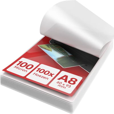 ACROPAQ Lamineerhoezen klein A8 – 100 stuks, 2x100 (200) micron, Glanzend afwerking, Afgeronde hoeken – Lamineerfolie, Lamineerhoes, Lamineervellen, Lamineerhoezen visitekaartjes