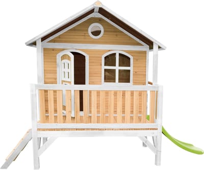 AXI Stef Speelhuis in Bruin/Wit - Met Verdieping en Limoen Groene Glijbaan - Speelhuisje voor de tuin / buiten - FSC hout - Speeltoestel voor kinderen