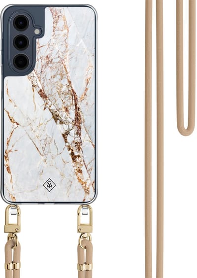 Casimoda® hoesje met beige koord - Geschikt voor Samsung A16 - Marmer Goud - Afneembaar koord - TPU/polycarbonaat - Goudkleurig