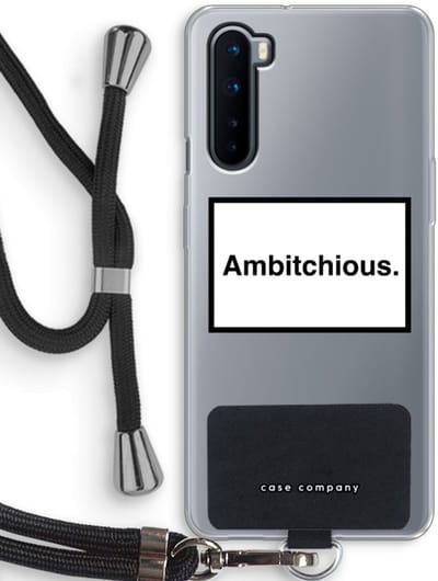 Case Company® - Hoesje met koord geschikt voor OnePlus Nord hoesje met Koord - Ambitchious - Telefoonhoesje met Zwart Koord - Bescherming aan alle Kanten en Over de Schermrand