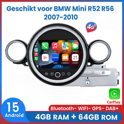 Awesafe 9 Inch Touchscreen Autoradio - Geschikt Voor BMW Mini R52 R56 2007 t/m 2010 - RAM 4GB + ROM 64GB - 8 Kern V1PRO - Draadloos Apple Carplay & Android auto - GPS Navigatie 4G WIFI - Ondersteuning invoegen 4G SIM - 2007 2008 2009 2010 - Zilveren