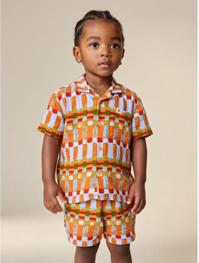 Next - Jongens - Set van shirt met korte mouwen van dubbele stof en short - Rood
