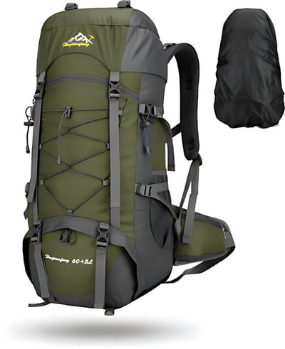 CarryQuest® 65L Outdoor Bergbeklimming Rugzak - Teryleen/Polyester Hiking Backpack met Regenhoes, Schoenentas & Rugventilatie - Groen