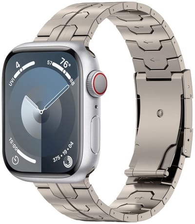 Titanium bandje - geschikt voor Apple Watch 1/2/3/4/5/6/7/8/9/10/11/ SE (1,2,3) met maat 38 mm / 40 mm / 41 mm en 42 mm (Watch 10/11) - schakelband met vlindersluiting - titanium